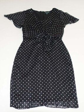 Lauren Ralph Lauren Women's Light Weight Polka Dot Dress Size 0 Black White LRL